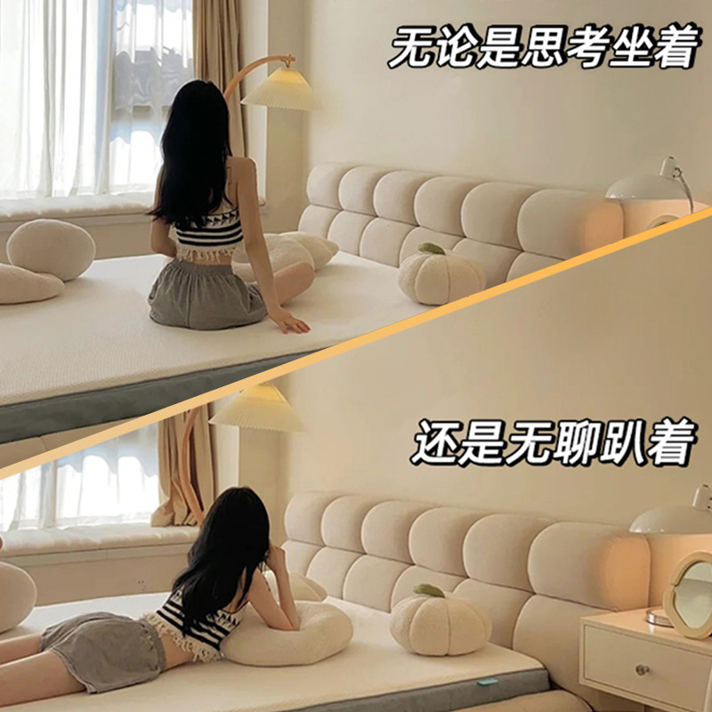 French Cream Style Puff Bed Technology Fabric Accessible Luxury Bubble Bed Modern Simple Popular Master Bedroom Soft-Packed Double Bed