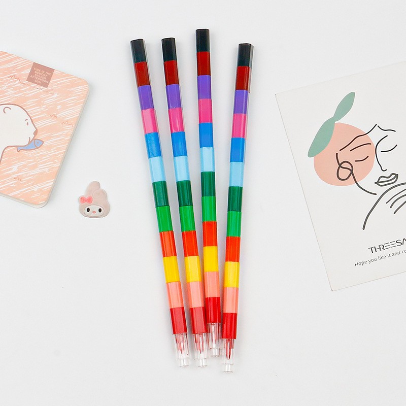 Creative Building Blocks Coloring Crayon Painting Pen 12 Color Square Crayon Color Pen Set Art Graffiti DIY Building Block Tools