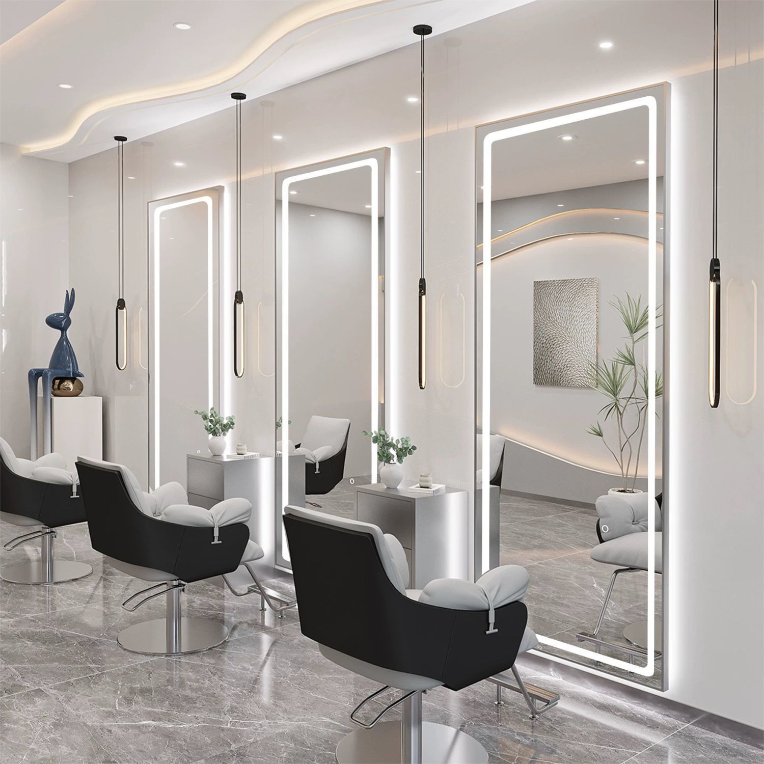 High-End Barber Shop Mirror, Single-Sided Wall-Mounted Dressing Mirror for Home Use, Wedding Dress Shop Mirror with Light, Beauty Salon Mirror for Hairdressing