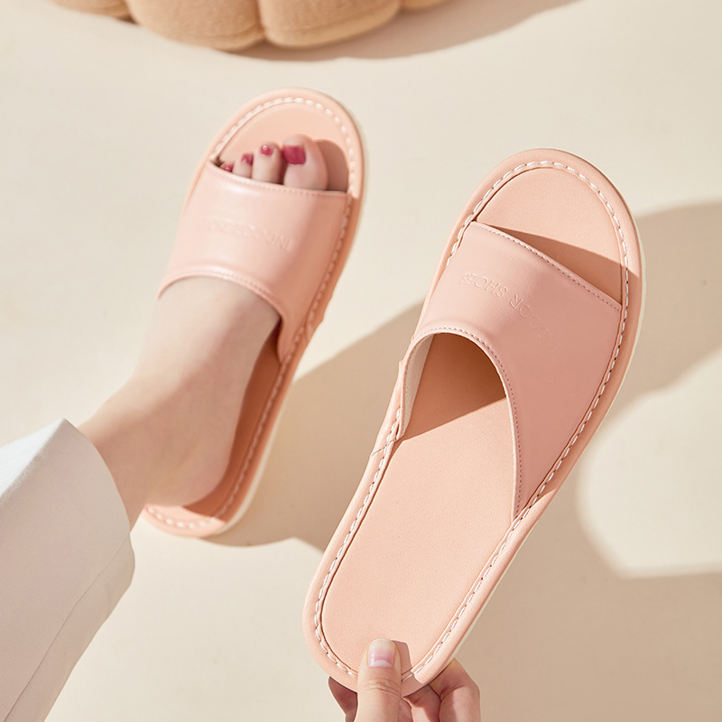 Summer Home PU Leather Sandals and Slippers Home Couple Indoor Floor Non-Slip Linen Leather Slippers for Women Home Wholesale