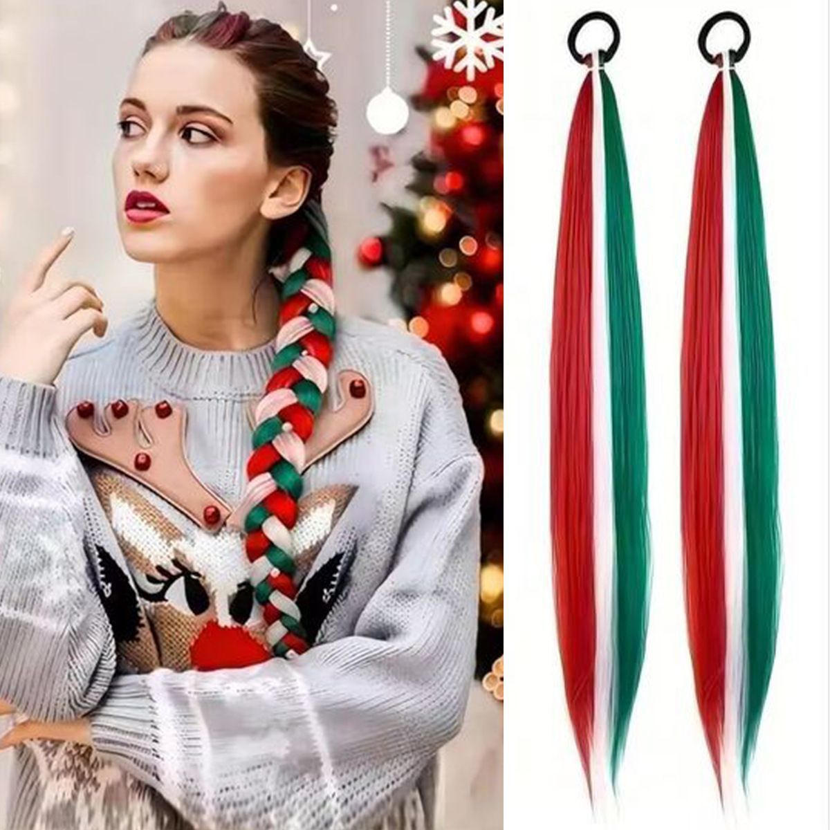 Wig Ponytail for Women with Long Hair, Christmas Style Ponytail Hair Extensions, Ponytail Can Be Braided with Colorful Braids, Ponytail Wig