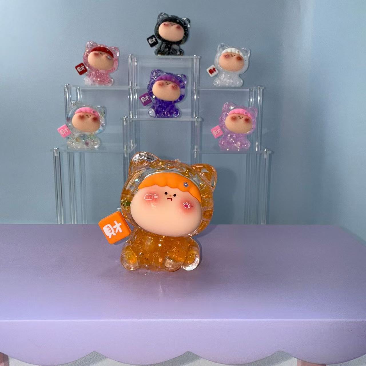 Creative Cute Lucky Cat Quicksand Night Market Stall Popular Small Commodities Acrylic Oil Sand Desktop Ornaments