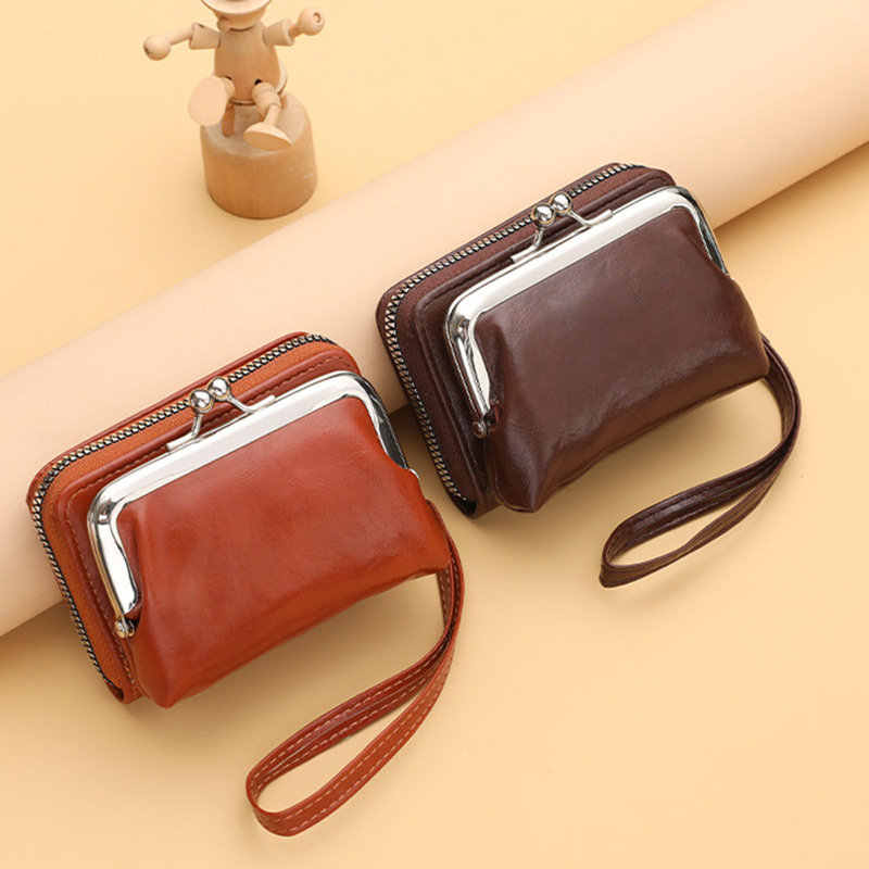 Ready Stock Factory Cross-Border Supply Women's Buckle Coin Purse 4inch Zipper Clip Bag Clutch Bag Retro Bag