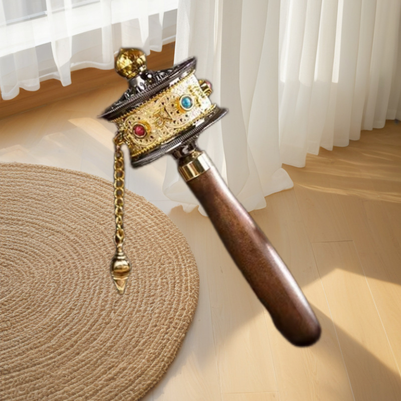 Hand-Cranked Prayer Wheel Base Xizang Buddha Temples Mantra Copper Prayer Wheel Handle Hand-Held Socket Buddhist Utensil Base