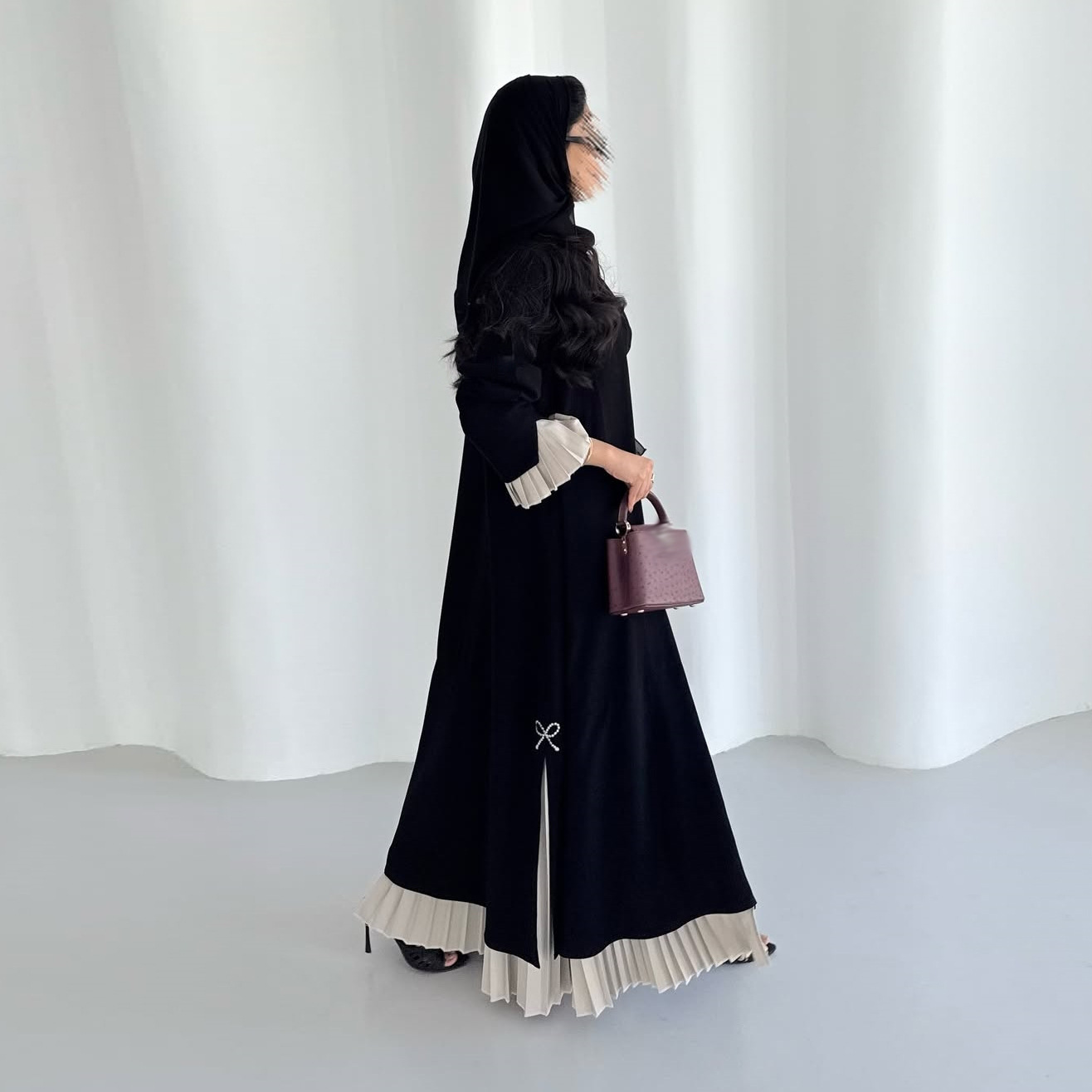 Mq249Modest Arabian Dubai Abaya Cardigan Jacket Outer Wear Muslim Robe Pleated Stitching Women's Clothing