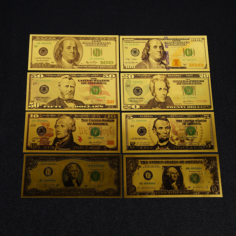 Dollar Pattern Commemorative Banknote Gold Foil Material Euro Commemorative Coin 8-Piece Set Color Gold Dollar Image Collection Coin Customization