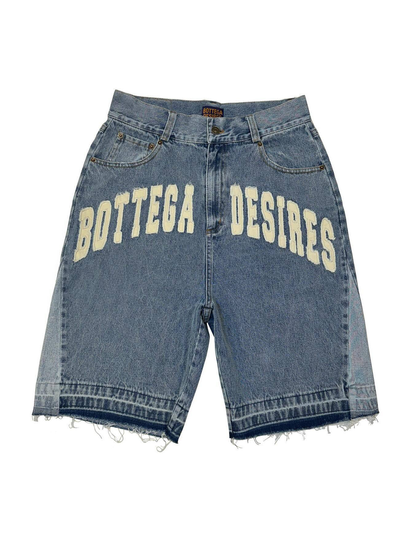 2024 New Fashion Men's Street-fried Loose Pants Fashion Brand Retro Letter Denim Shorts