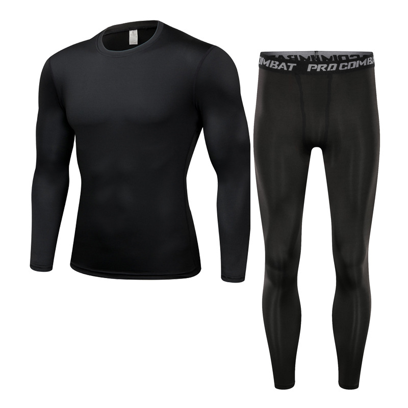 In stock tights men's winter warm workout clothes sports quick-drying fleece-lined long sleeve running basketball stretch training clothes