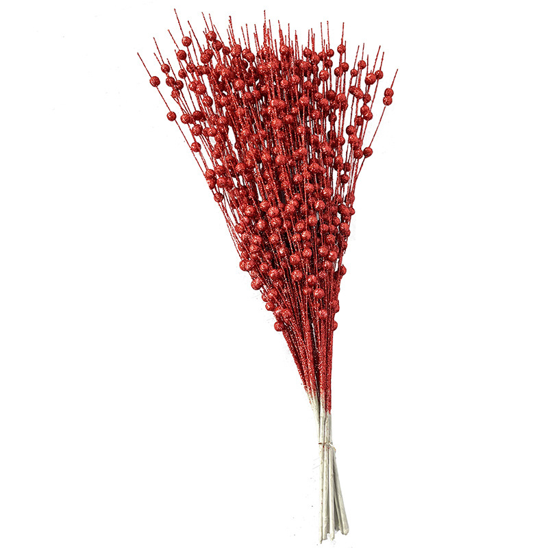 Christmas Decoration Gold Powder Berry Ball Bunch 43 cm 12 Forks Artificial Glitter Stem Decoration Beaded Fake Flower Rattan