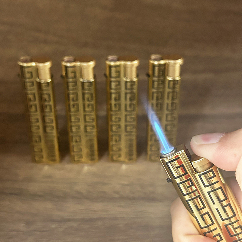 New Creative Electroplated Spray-Painted Metal Iron Shell, Ready-Made Advertising Logo, Customized Inflatable Direct-Injection Windproof Lighter