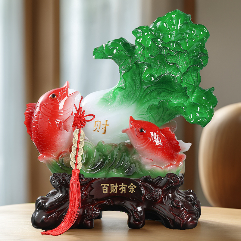 Chinese Jade Cabbage Ornaments More Than Baicai Opening Lucious Fish Creative Home Decorations Living Room TV Cabinet Decoration