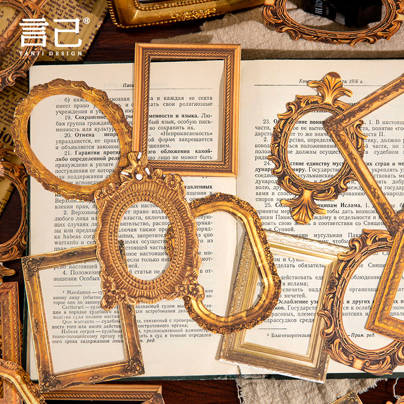 Yanji Art Collection Series Retro Border Hollow Card European Style Bottoming Photo Frame Retro Decorative Stickers 6 Styles