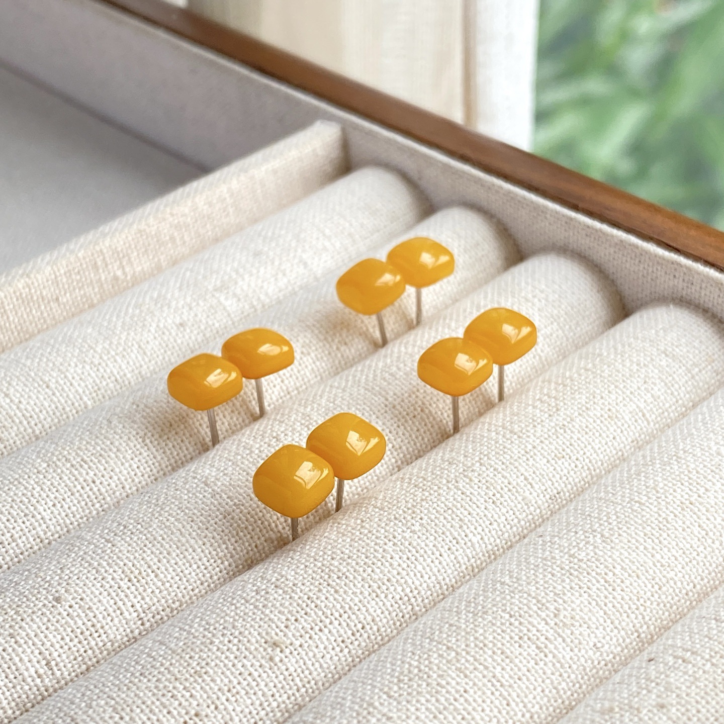 Natural Beeswax Earrings, Genuine Old Beeswax Earrings, 7mm All-Over 925 Silver Beeswax Sugar Cube Earrings, Small Earrings