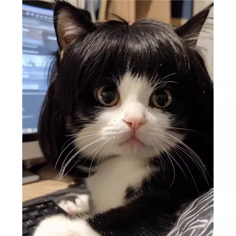 Pet Cat Wig Bobo Head Qi Liu Haijin Three Cabinet Same Headgear Dog Shake Sound Internet Red Hair Gold Geldits