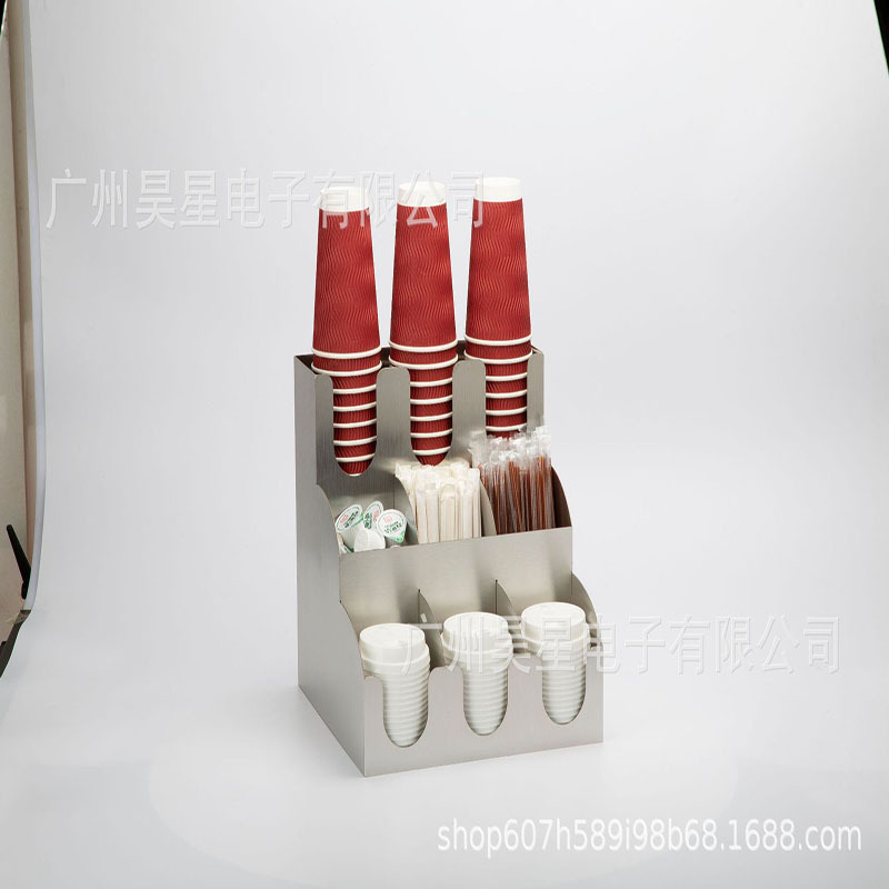 Disposable Cup Storage Rack Coffee Shop Bar Stainless Steel Cup Taker Oblique Four-Compartment Integrated Cup Holder Without Drilling