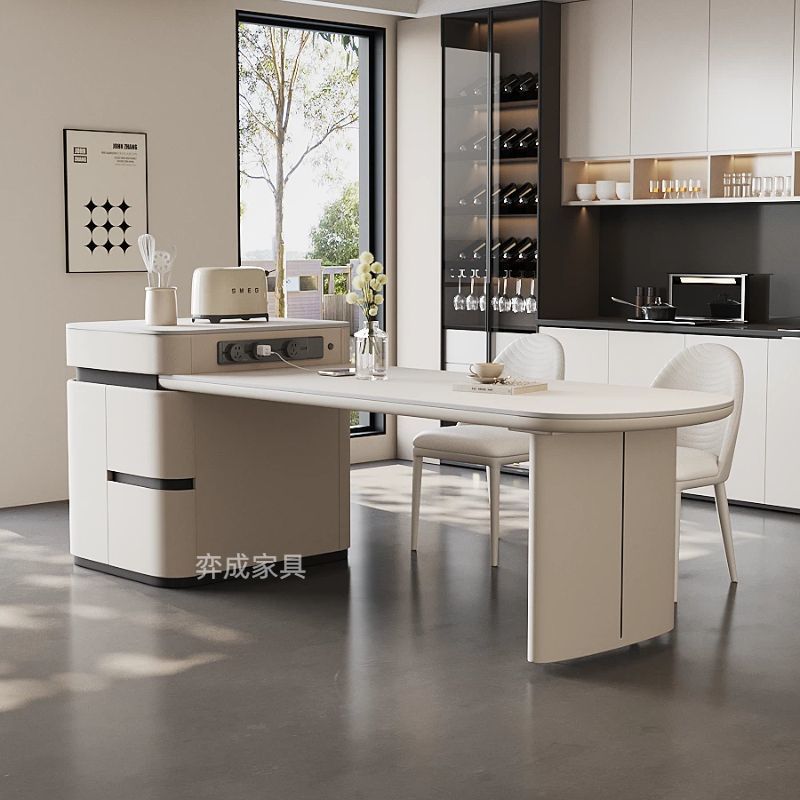 Island Dining Table Integrated Modern Retractable Simple Slate Kitchen Small Apartment Cream Multi-Functional Home Island Combination
