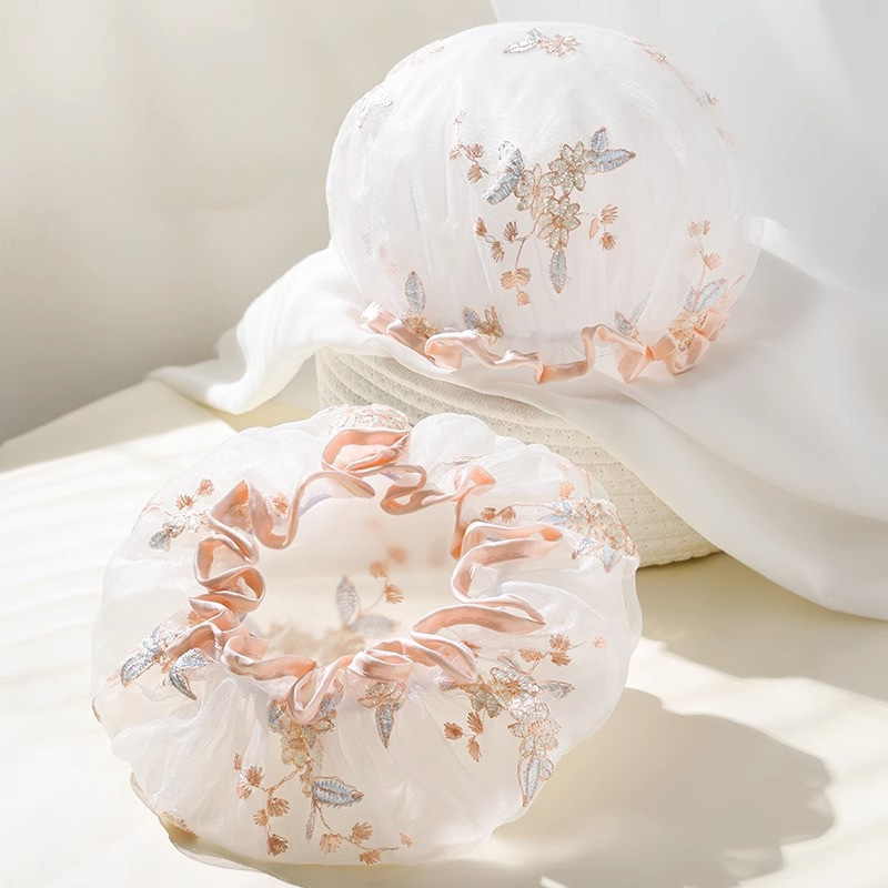 Ручная вышивка, шапочка для душа, двойной слой, утолщенная, водонепроницаемая, для домашнего использования, для сухих волос, женская шапка для маски для волос