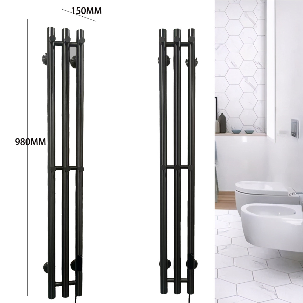 Electric Heated Towel Rack Bathroom Smart Carbon Fiber Heated Towel Bar with Hook Stainless Steel Vertical Timed Constant Temperature
