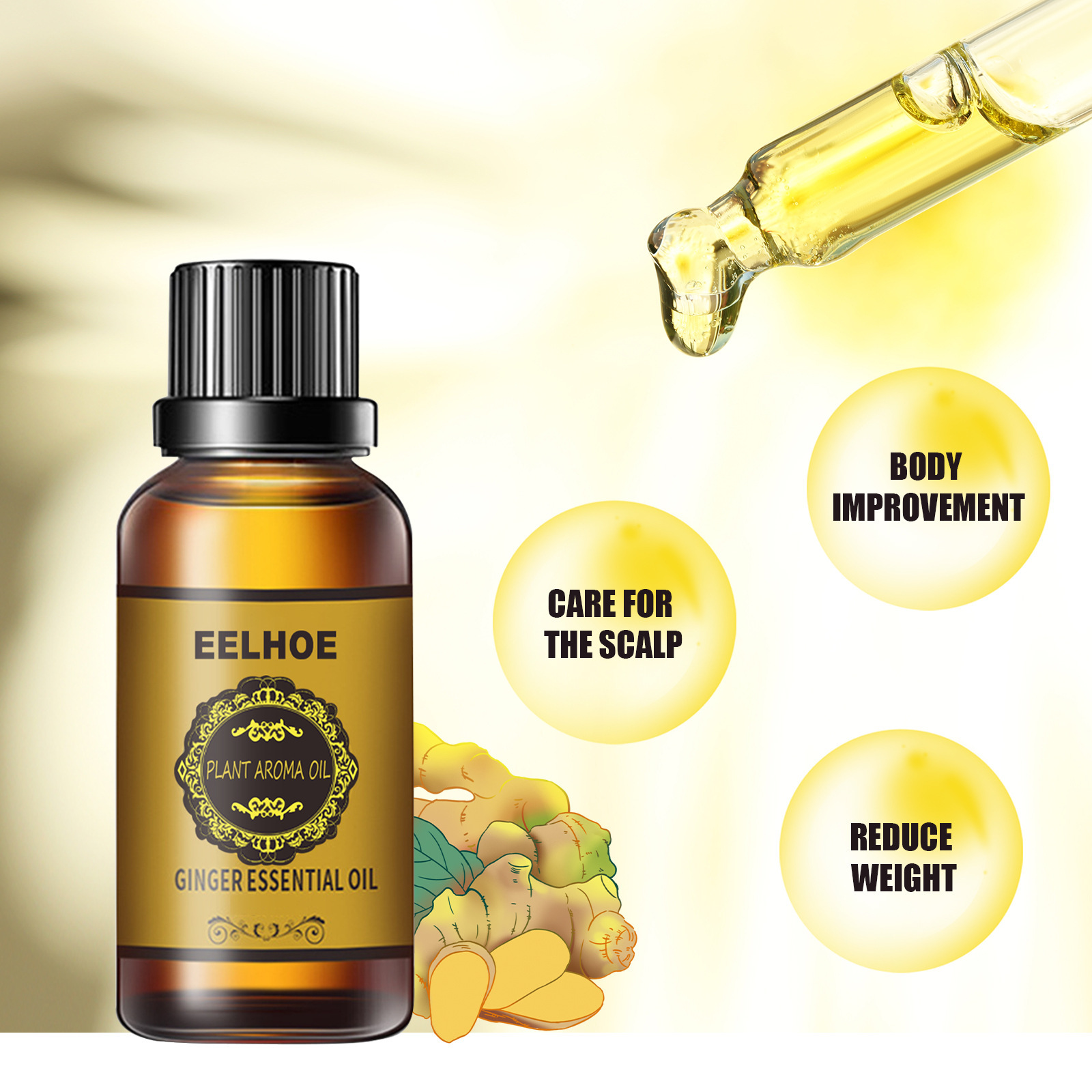 Eelhoe Ginger Essential Oil Firms Skin and Highlights Body Shape Mild Moisturizing Nourishing Daily Body Massage Essential Oil