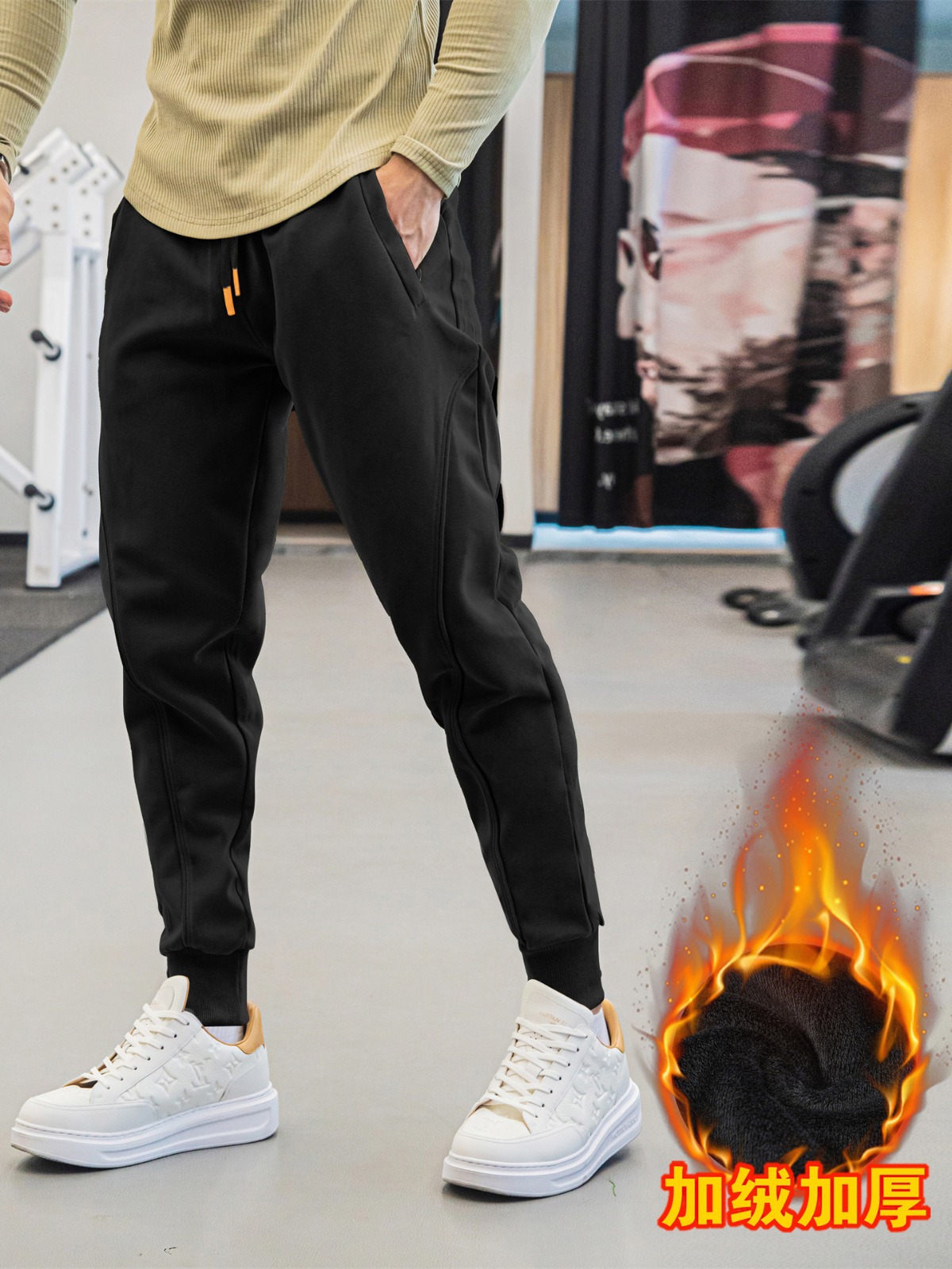 2023 New Winter Slim Fit Leggings Sweatpants Men's Velvet Casual Pants for Outer Wear Trendy Brand Outdoor Sports to Heattech