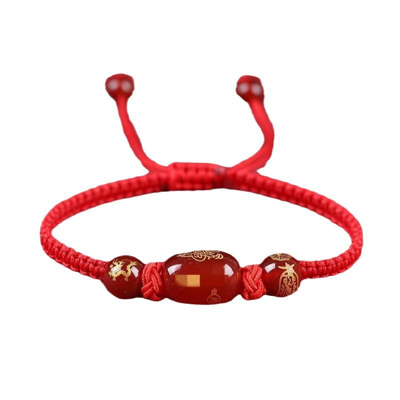 Year of the Dragon Tai Sui Bracelet Agate Red Rope Braided Twelve Zodiac Patron Saint Bracelet Zodiac Year Red Rope Bracelet Wholesale