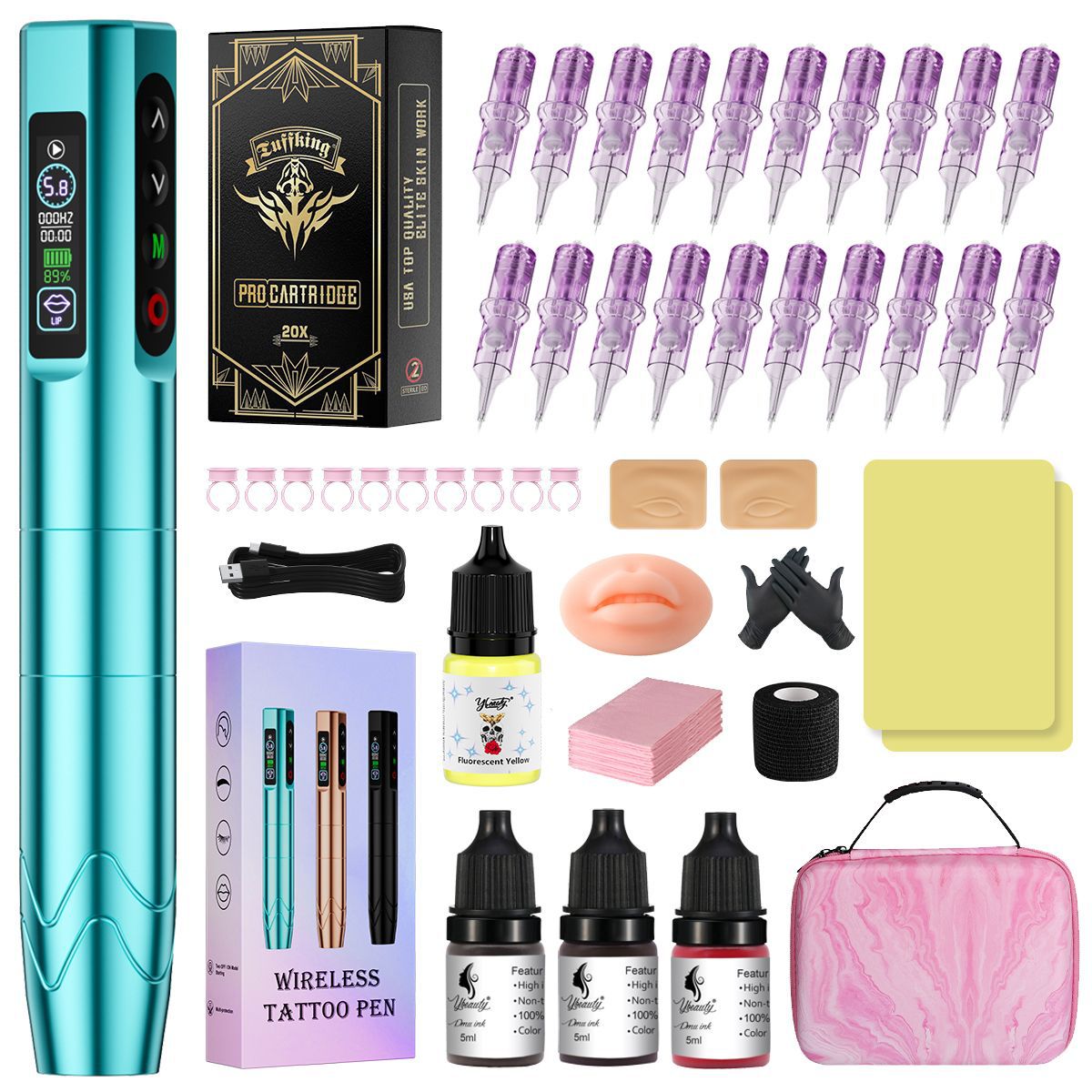 Ybeauty беспроводная батарейная татуировочная машинка комплект полный бросок машинка для татуировки красота контактные линзы бровь татуировка все-в-одном машинка трансграничный источник