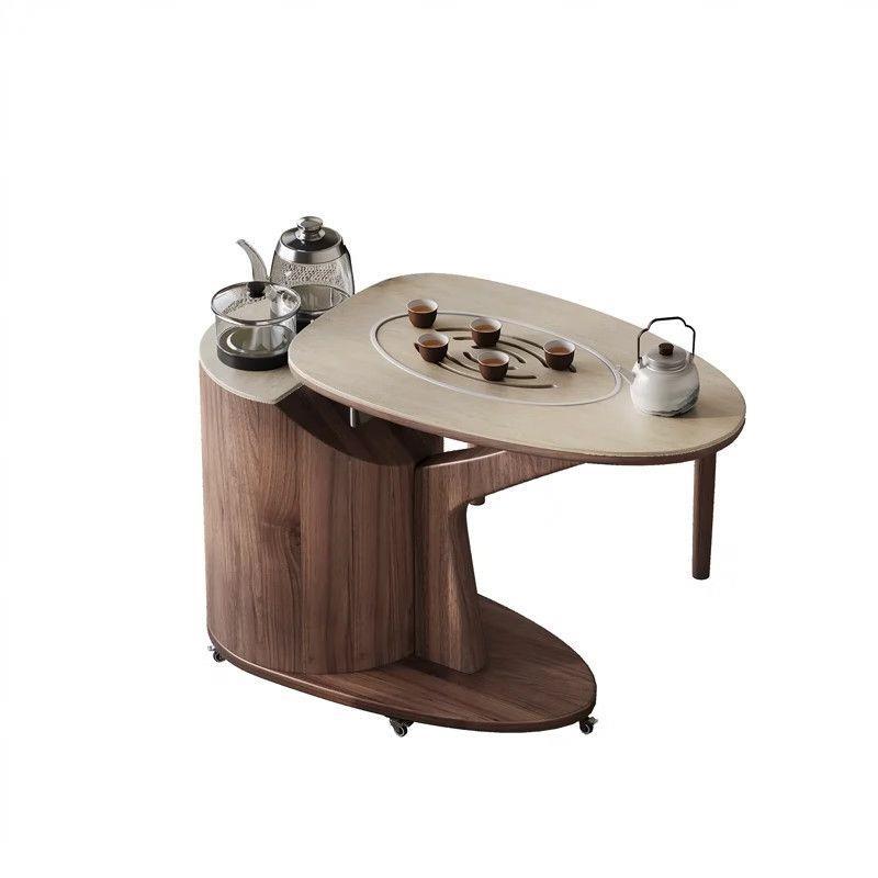 2025 New Balcony Home Slate Tea Table Light Luxury Small Apartment Removable Tea Table Solid Wood Walnut Tea Cart