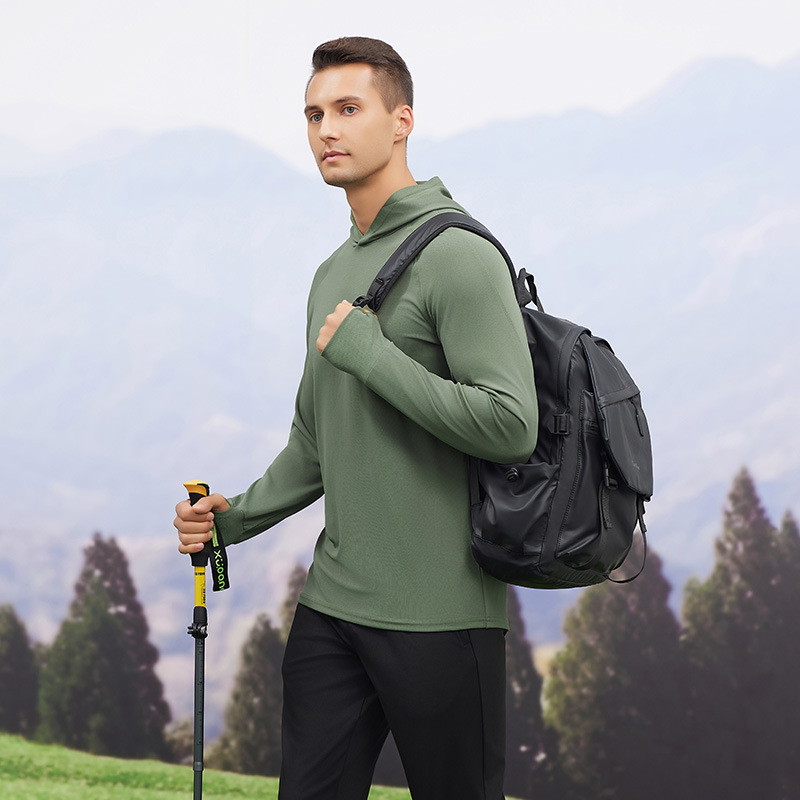 Men's Autumn and Winter Sports Sweatshirt Hooded Moisture-Absorbent Quick-Drying Fitness Clothing Top Slim Running Training Long-Sleeved Outdoor