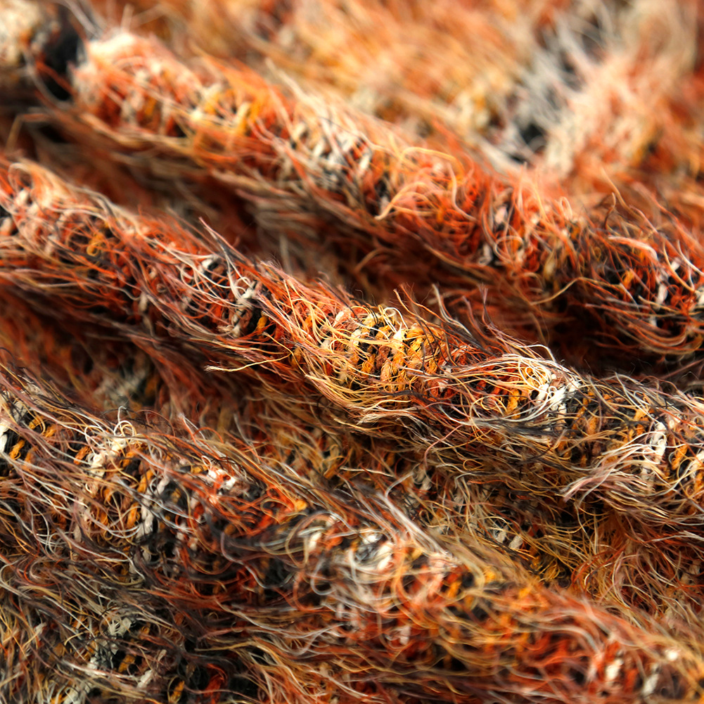 Trendy mohair section dyed cloth Chanel style knitted fabric lazy French color stripe woolen cloth sweater fabric