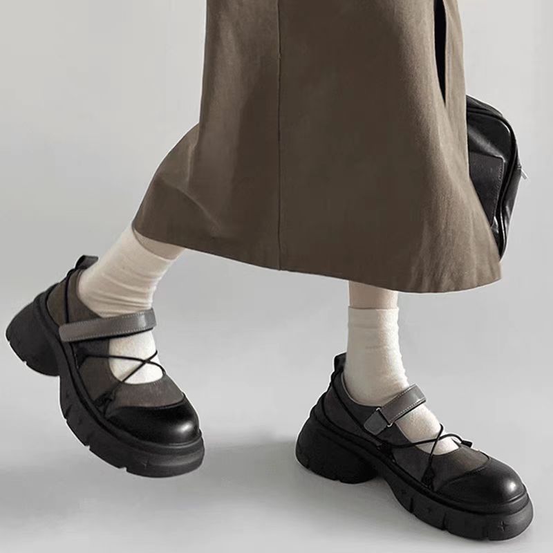 Thick-Soled Inner Heightening New Products for Small People 2025 Spring and Summer New Shallow Mouth Flats Gray Black Square Toe Women