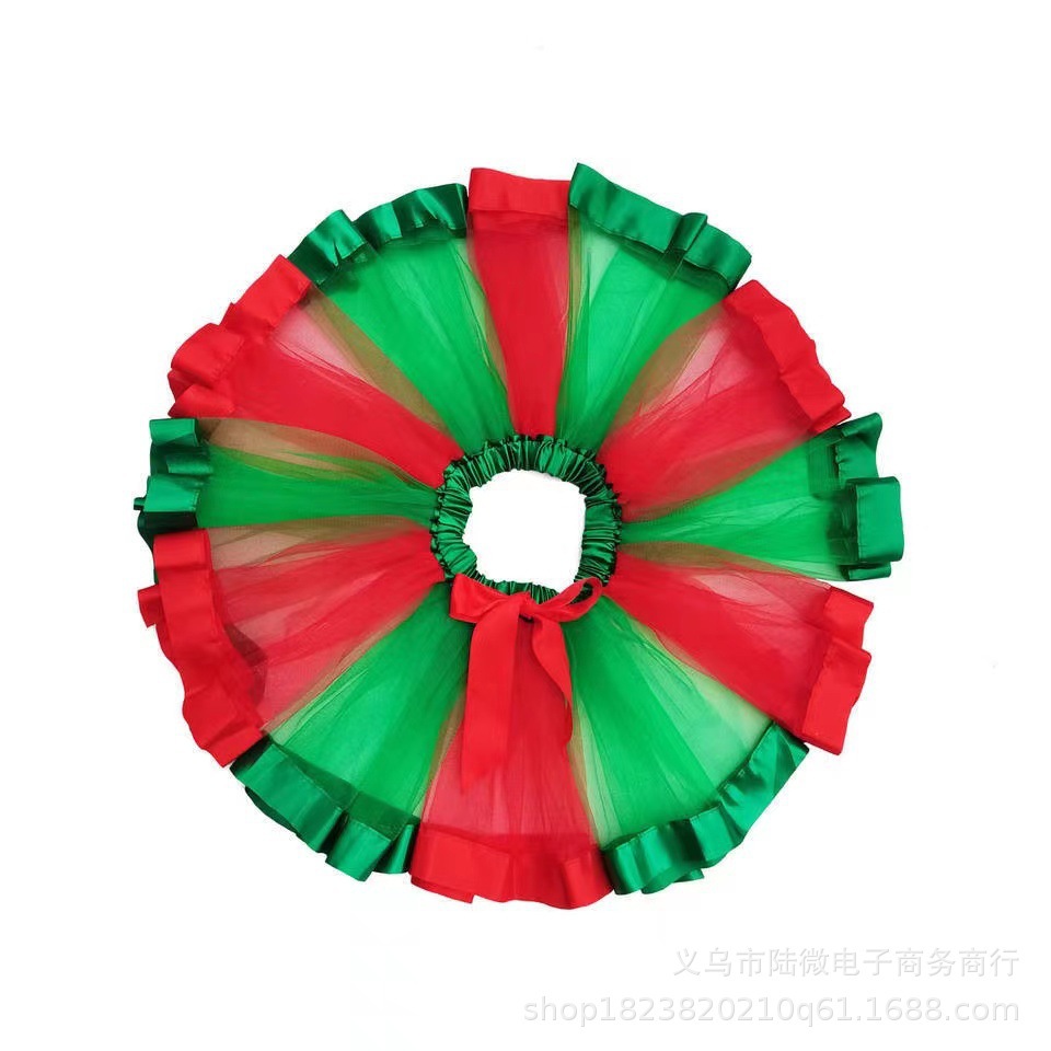 Европейская и американская экспортная юбка-туту на Рождество Короткая юбка для девочек Принцессы юбка-туту Красная и зеленая Рождественская юбка