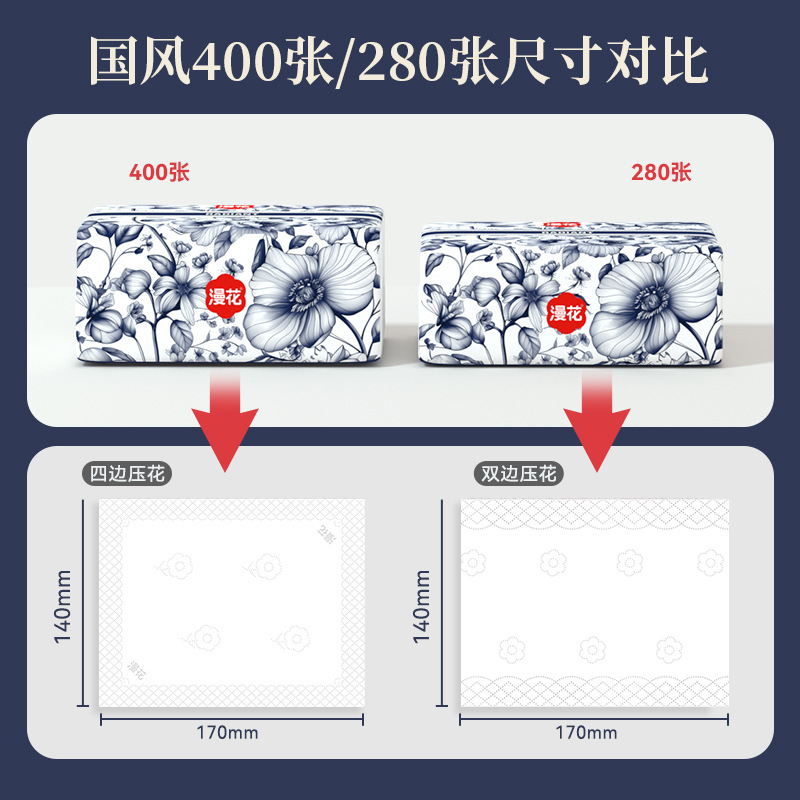 Man Hua Draves Paper Whole Box Household Tissue 400 Large Pack of Napkins Log Toilet Paper Thickened Facial Tissue for Hair