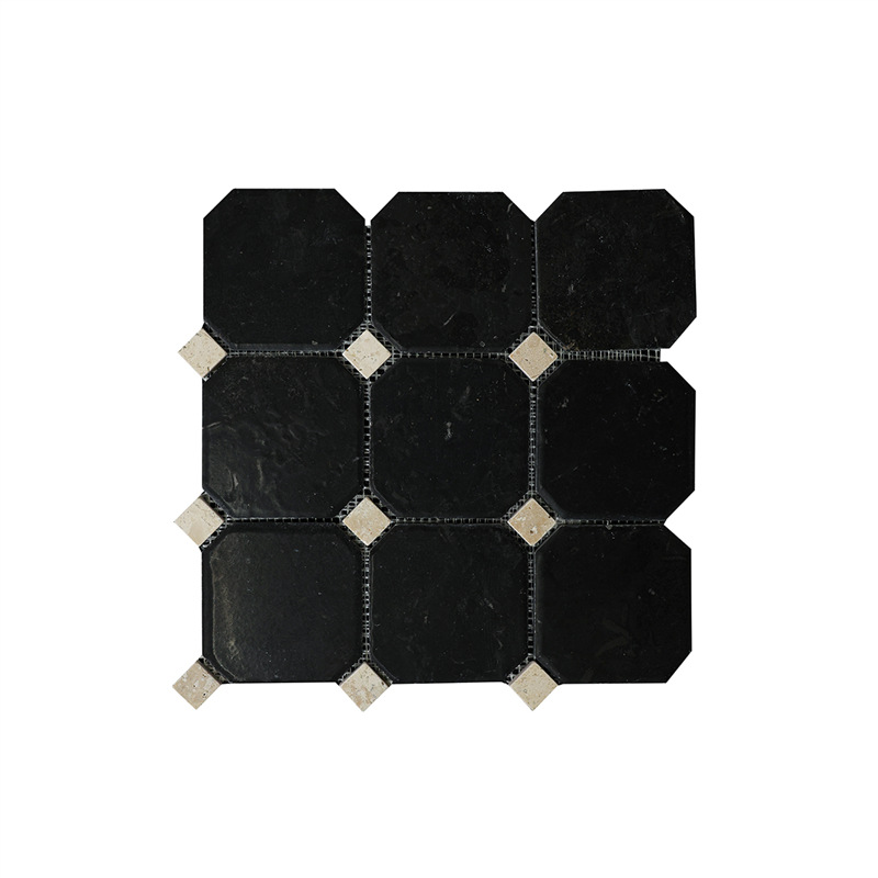 Black Retro Lime Stone Octagonal Mosaic Bathroom Coffee Shop Commercial Space B&B Matte Stone Floor Tiles