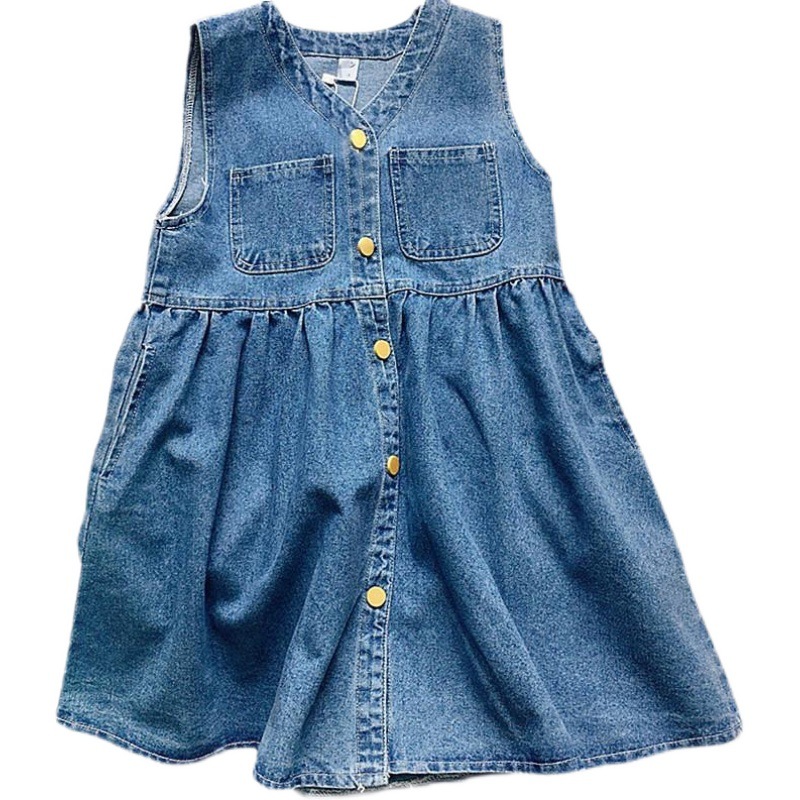 Girls Denim Skirt Vest Skirt 2024 Autum Baby Girl Shirt Suspender Skirt Two-Piece Dress Kidsren's Spring Clothing