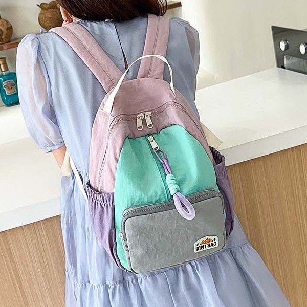 Popular Macaron Contrast Color Backpack Women's 2025 New Cute Splicing Small Backpack Large Capacity Children's Backpack