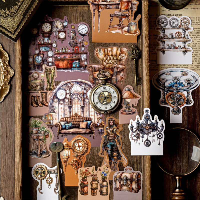 Mo Mo Double Pack Hollow Sticker Pack Fingertip Book House Series Retro Three-Dimensional Book House Handbook Material Sticker Pack