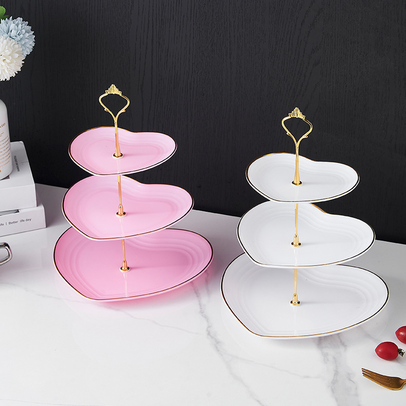 Scandinavian Style Dessert Stand Multi-Layer Fruit Plate Accessible Luxury Snack Plate Snack Plate Candy Plate Heart Gold Edge Cake Stand