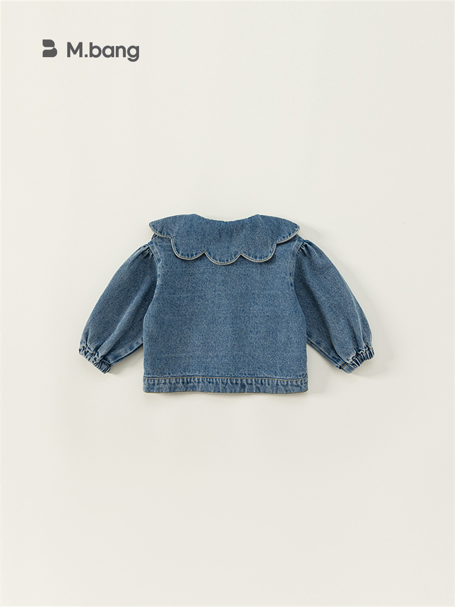 Youbao Kidsren's Clothing Korean Style Girls' Denim Jacket Spring & Fall Lace Collar Kidsren's Denim Jacket Top Casual Cardigan
