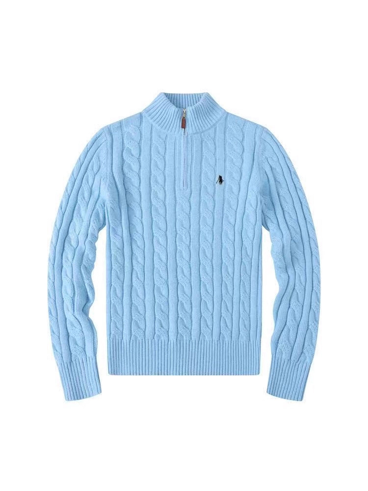 Cross-Border Autumn and Winter Stand-Up Collar Wool Sweater Rl Sweater Half-Zip Twisted Knit Sweater Embroidered Pony Logo Thickened Clothing