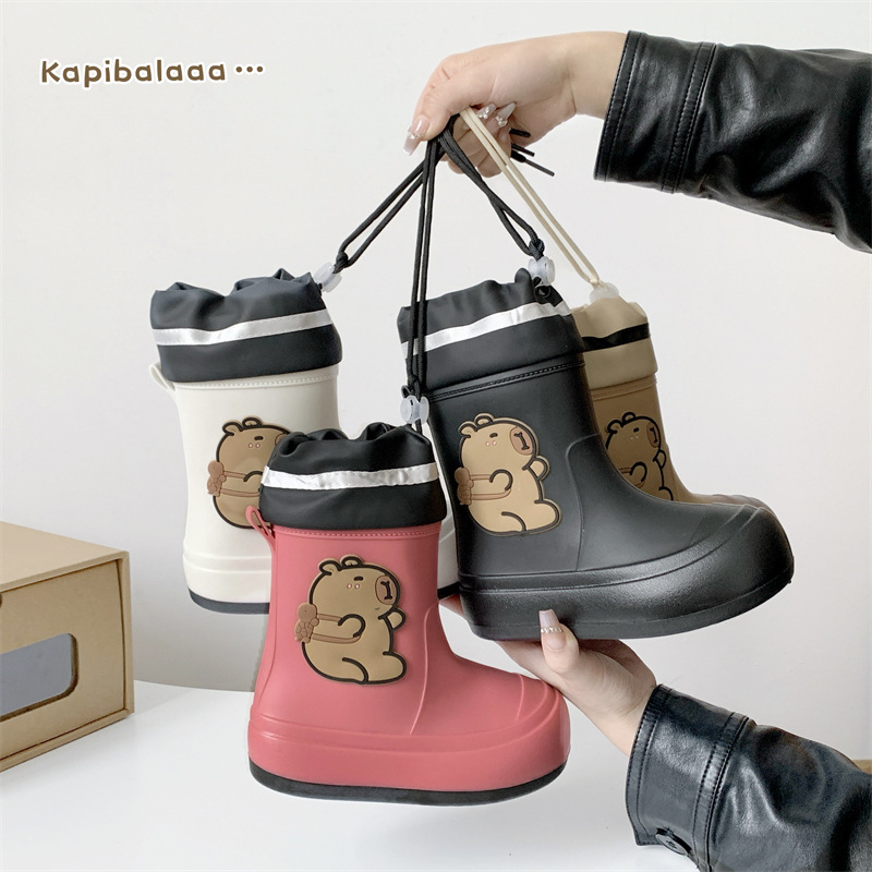 Cotton Kapibara Cute Kidsren's Rain Boots for Boys and Girls to Wear Rain Boots for Middle and Large Kidsren Waterproof and Warm Family