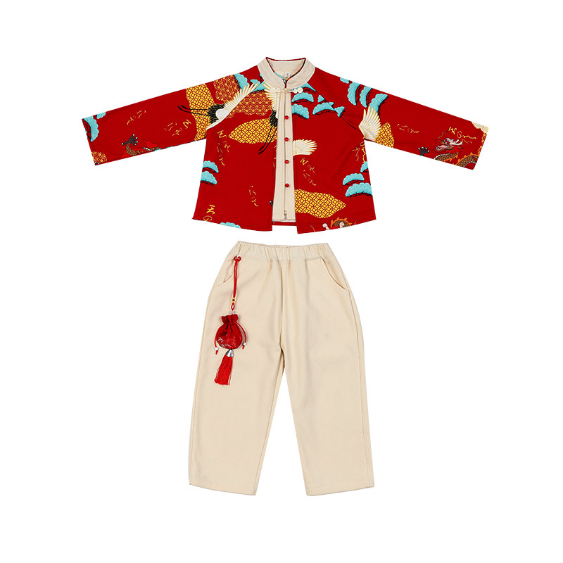 Winter fleece-lined Thickened suit Hanfu New Year's New Girls' Tang Suit Boys' New Year's Day Festive Dress Brother and Sister Dress