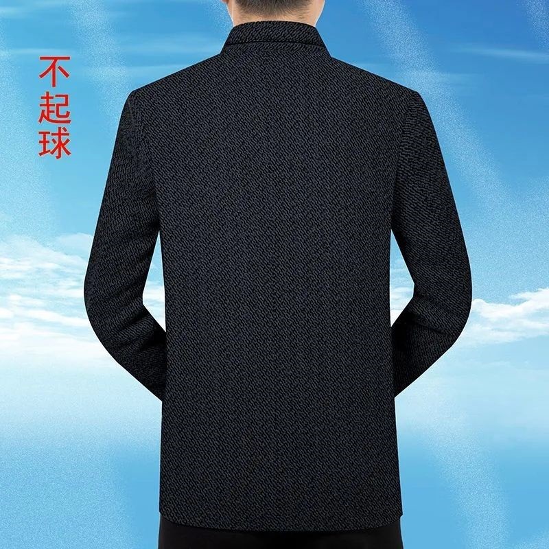 Fleece-Lined Thick Men's Wool Coat 2025 Autumn Men's Jacket Middle-Aged Business Casual Stand Collar Dad Jacket