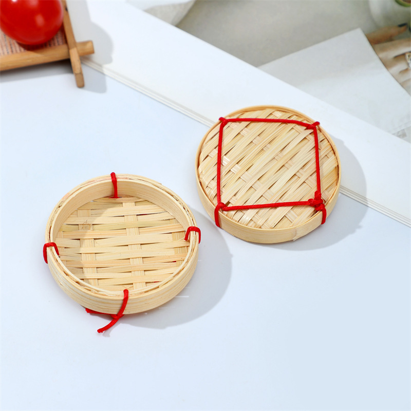 Bamboo Woven Mini Small Dustpan Hand Woven Bamboo Basket Decoration Coin Size Bamboo Dustpan Photography Props Bamboo Plaque Hanging Decoration