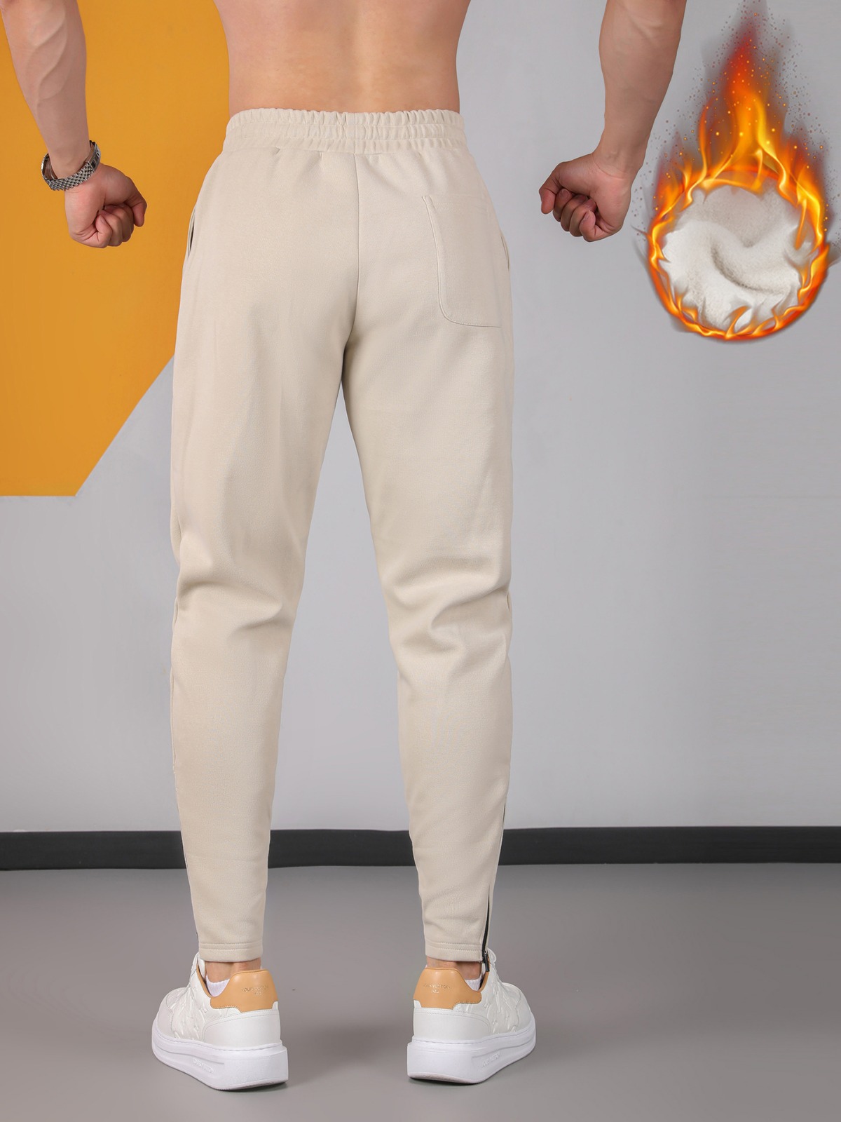 Winter men's stitching outdoor casual fleece-lined sweatpants warm light mature fashion wear sports daily zipper New 2024