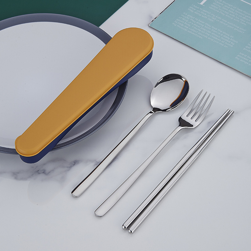 316 Stainless Steel Portable Tableware Small Man Waist Cyber Popular Spoon, Fork and Chopsticks Three-piece Set Student Travel Gift Tableware suit