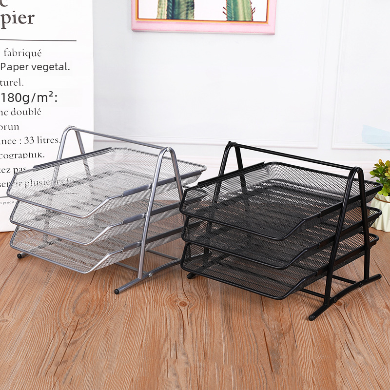 Hot selling metal iron net three-layer file tray file basket simple office supplies storage file rack wholesale