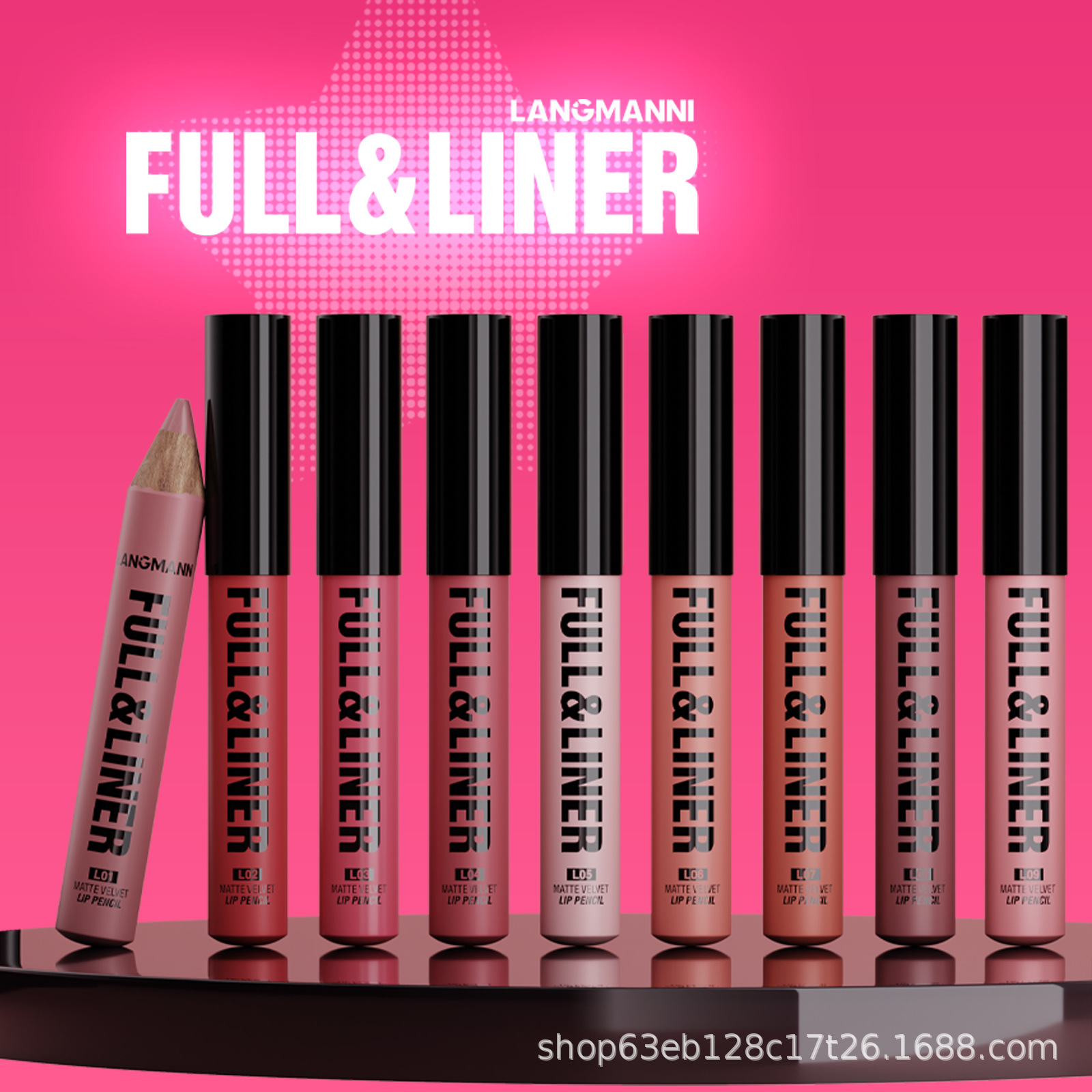 Langmanni Twelve-Color Lip Liner Lipstick Wooden Pen Can Sharpen Lip Liner Long-Lasting Cosmetics Cross-Border Supply