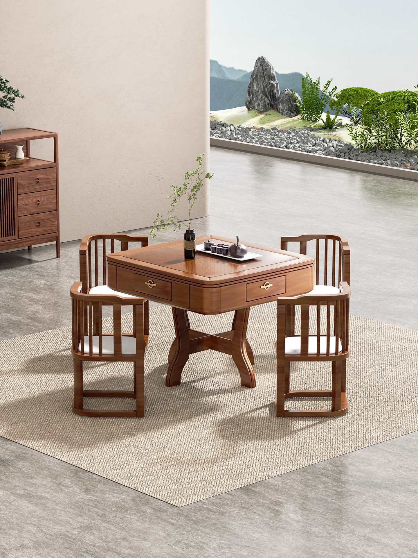 Новый китайский стиль, стол для маджонга из массива дерева, полностью автоматическая машина для маджонга