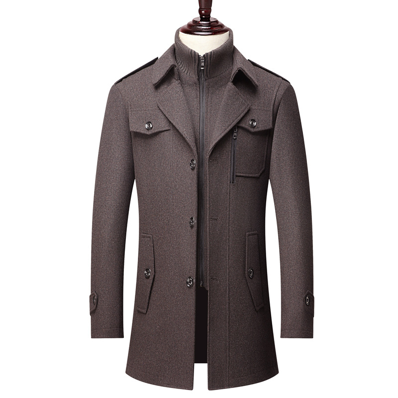 2023 Cross-Border Men's Mid-Length Woolen Woolen Outwear Thickeneded Jacket for Men