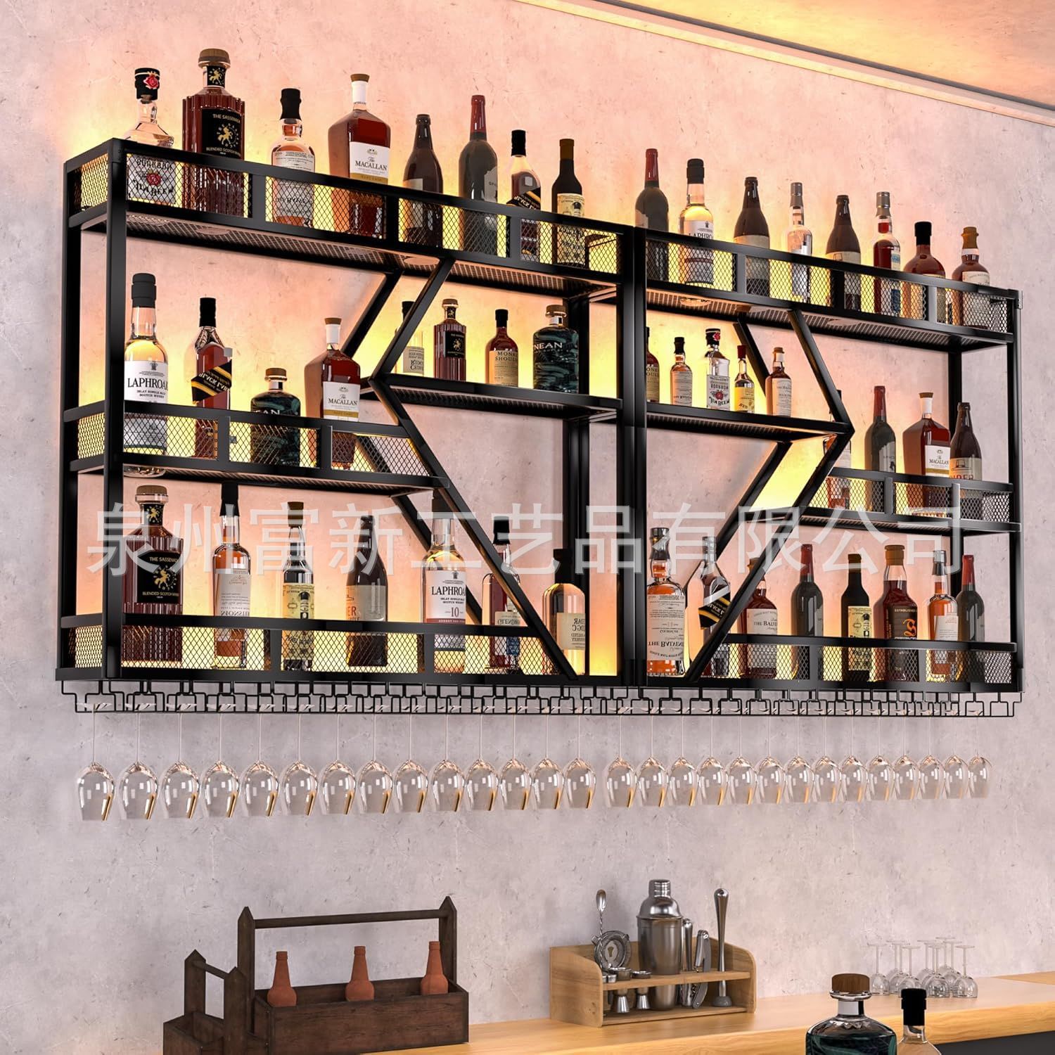 Cross-Border Disassembled Wine Rack Bar Counter Restaurant Wine Rack Wall-Mounted Wine Cabinet Display Rack Iron Art Red Wine Creative Storage Rack